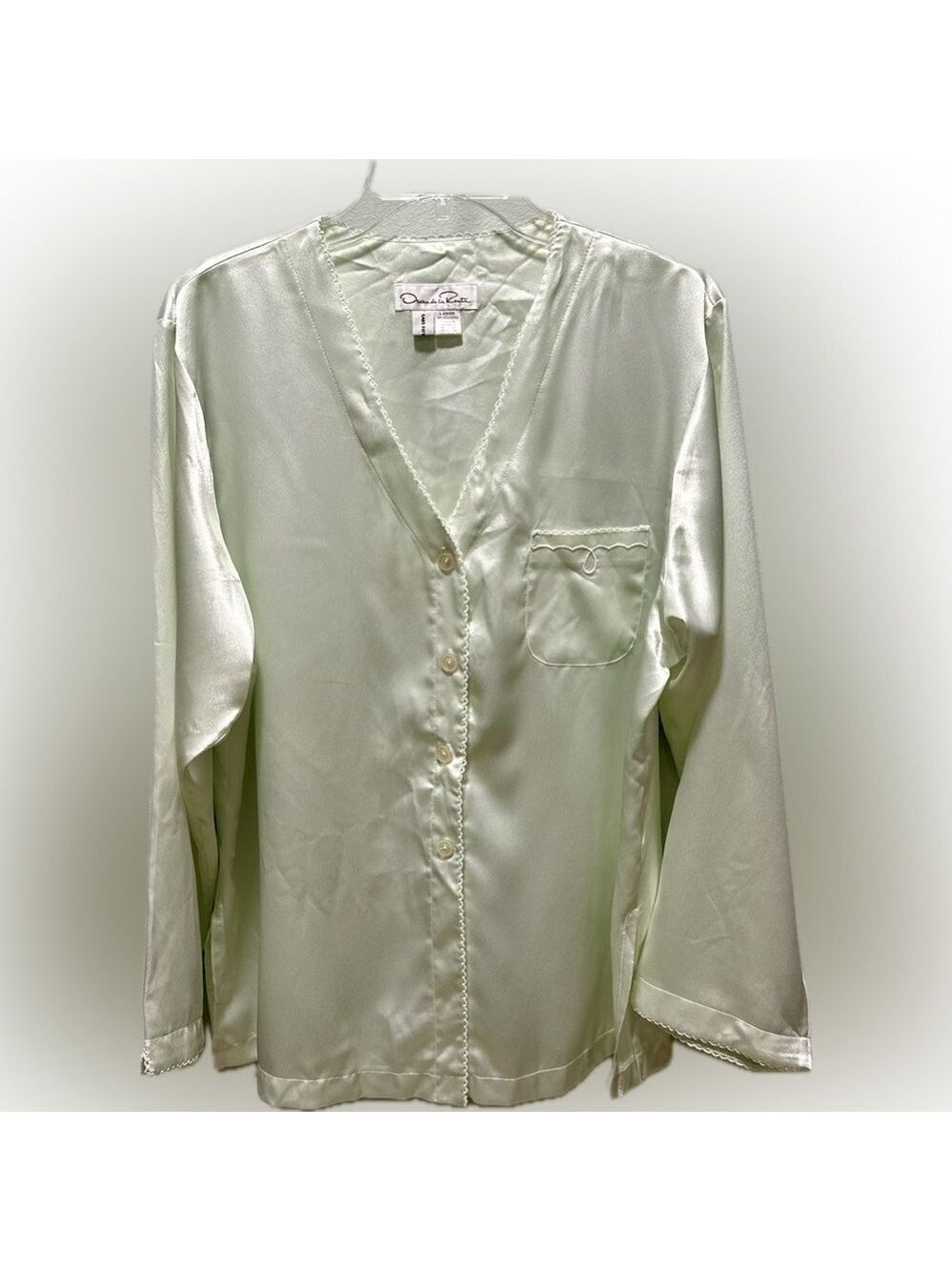 Oscar de La Renta Saks Fifth Avenue Mint Green Sleep Shirt/Pajama Top Size Large